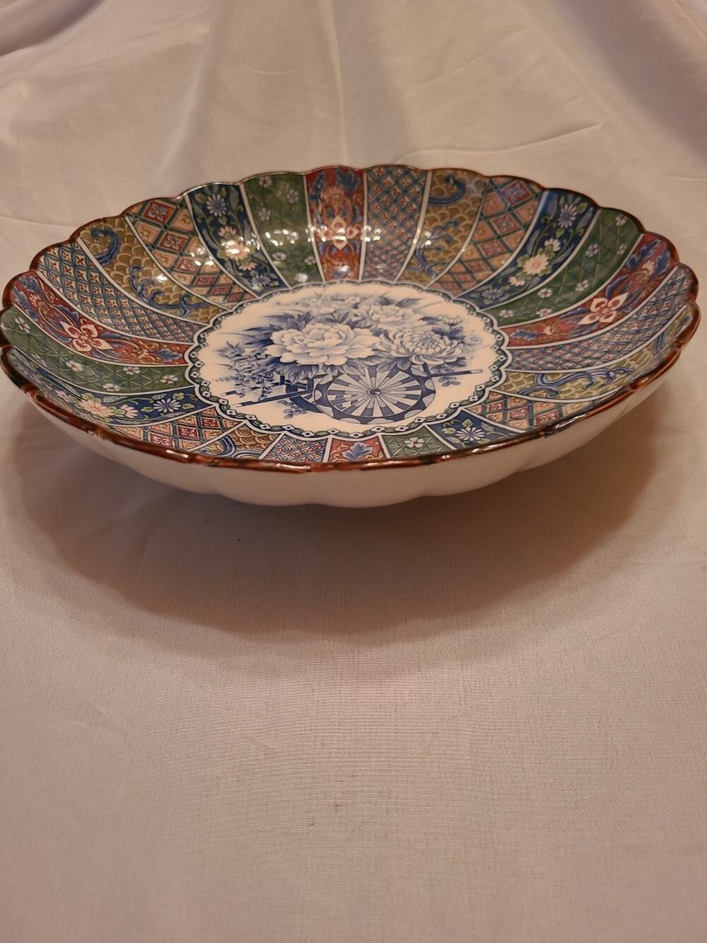 Hirano Gama Japanese Porcelain Fluted Floral Charger Plate Bowl Signed Japan